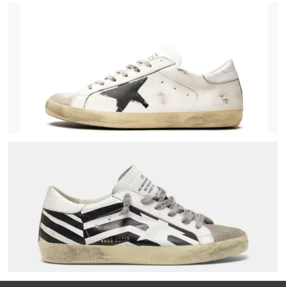 Golden Goose Super Star Black White Leather Suede Trim Low Top Sneakers US7